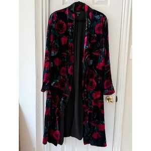 Torrid Velvet Rose Duster Kimono Size 5 Plus Black Red Floral Open Cardigan